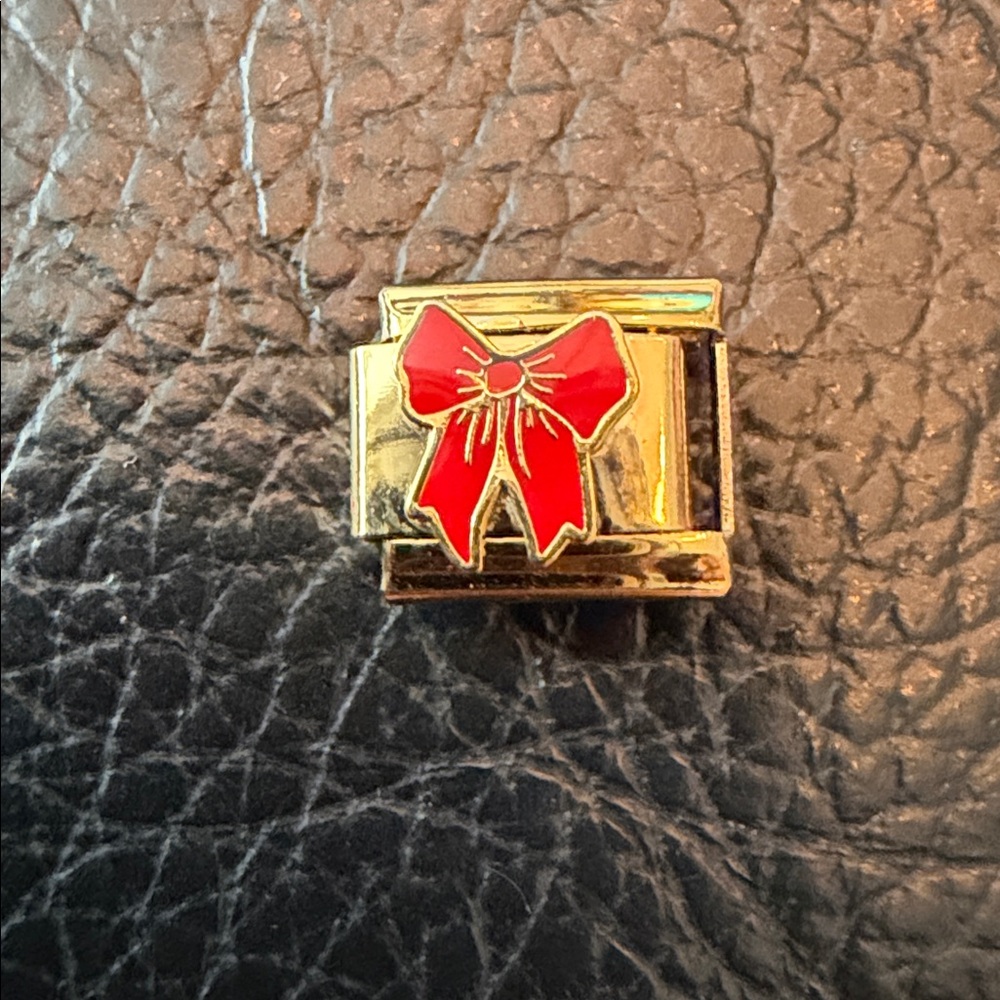 Red Ribbon Gold Tone Italian charm link